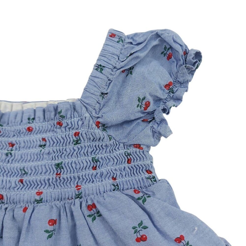 Janie & Jack  Floral Tiered Dress Girls 0-3M Blue Cotton Cherry Shirred Ruffle - Picture 5 of 9